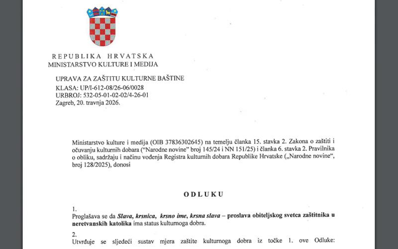 снимак екрана документа хрватског министарства културе и медија