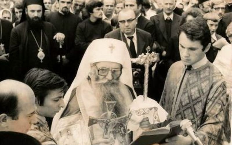 патријарх српски Герман у Јасеновцу 1984. поводом освећења обновљене цркве светог Јована Крститеља