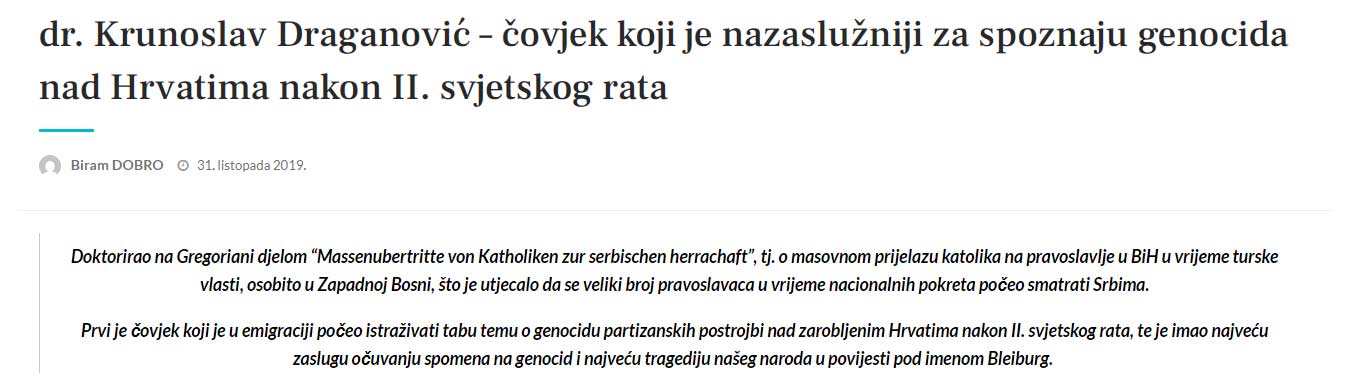 снимак екрана е-публикације посвећене интервјуу др Мирослава Акмаџе за Католички тједник а поводом организације научног симпозијума посвећеног Крунославу Драгановићу