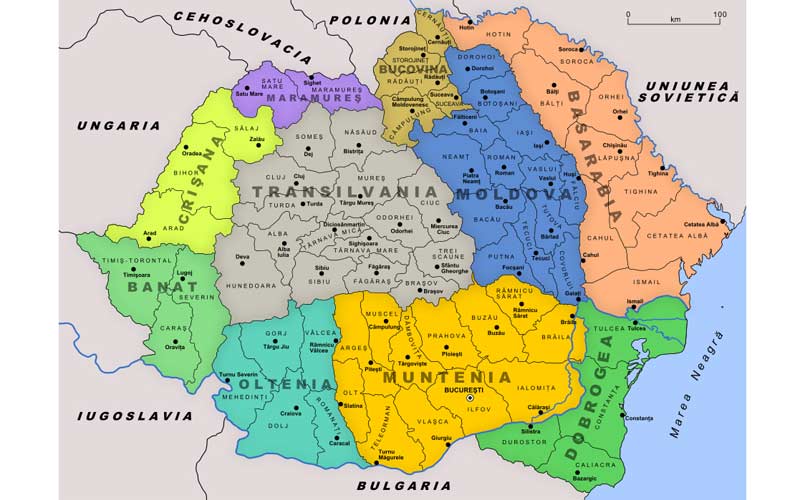 Велика Румунија (административна мапа из 1930.)