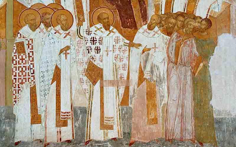 Фреска са сценом осуде Несторија на Трећем васељенском сабору (Дионисије, 1502.)