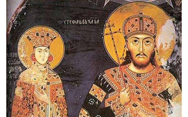 цар Душан и царица Јелена, фреска из манастира Лесново